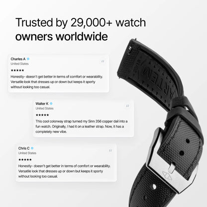 HydroFlex™ Black Hybrid FKM Watch Strap With Black Stitching