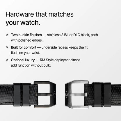 HydroFlex™ Black Hybrid FKM Watch Strap With Black Stitching