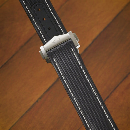 Loop-Less™ Black Sailcloth Watch Strap with White Stitching