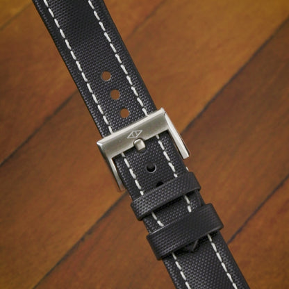 Classic Black Sailcloth Watch Strap with Red Stitching